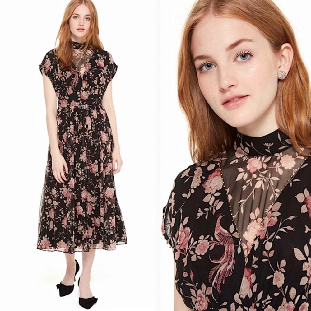 Kate Spade Madison Ave. Chinoiserie Natalie Silk Floral Midi Dress | 10
